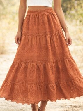 Jason Wu, Eyelet Tiered Midi Skirt, Terra Cotta, M, EUC - LIKE NEW